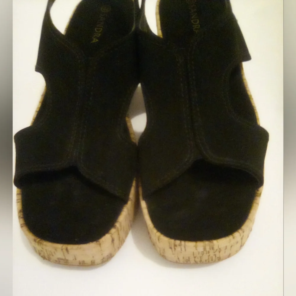 Elegant Suede Black Wedge Sandals Size 42 Casual Summer Vacation